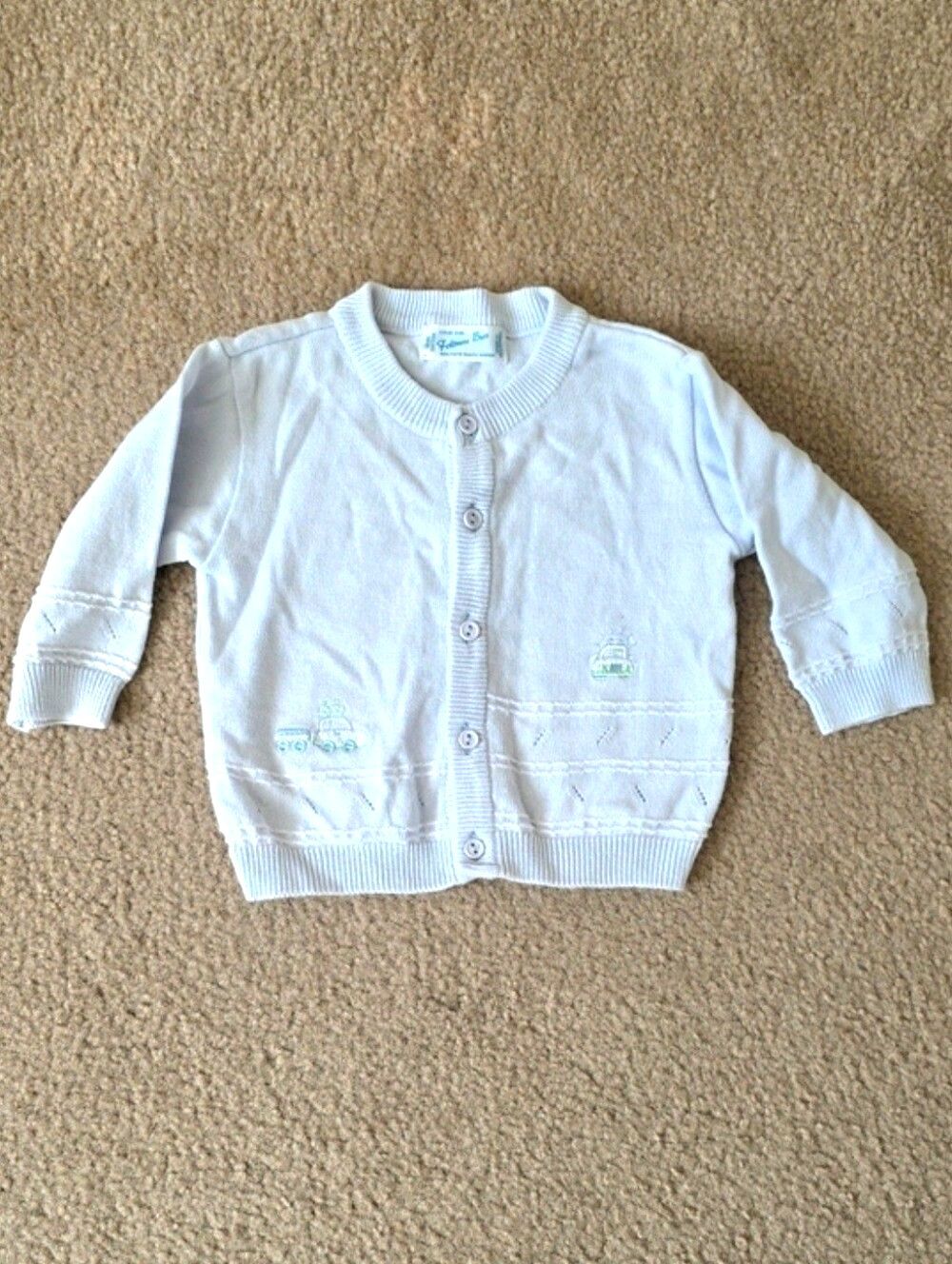 Feltman Bros Baby Boys 9M Blue Train Embroidered Cardigan Sweater